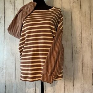 Hayden Brown and Cream Striped Long Sleeve Top Large